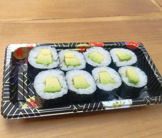 Tray of avocado sushi roll