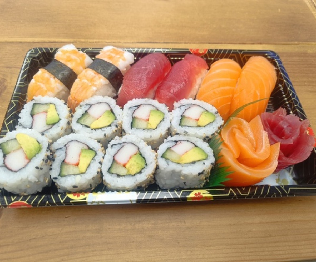 platter of colourful sushi